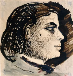 Manuskriptseite mit Porträt von Berthe, Baudelaires letzter Geliebter, Brüssel ca. 1863-4